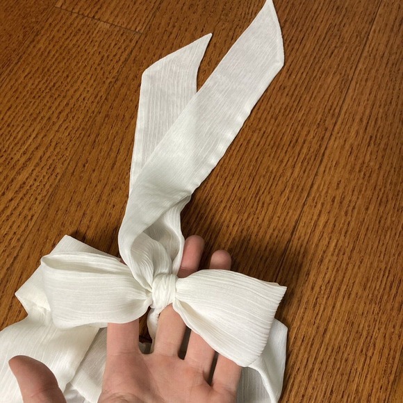 M Ruffle ruffles tie bow ribbed chiffon halter high neck blouse black white BCX - Picture 3 of 8